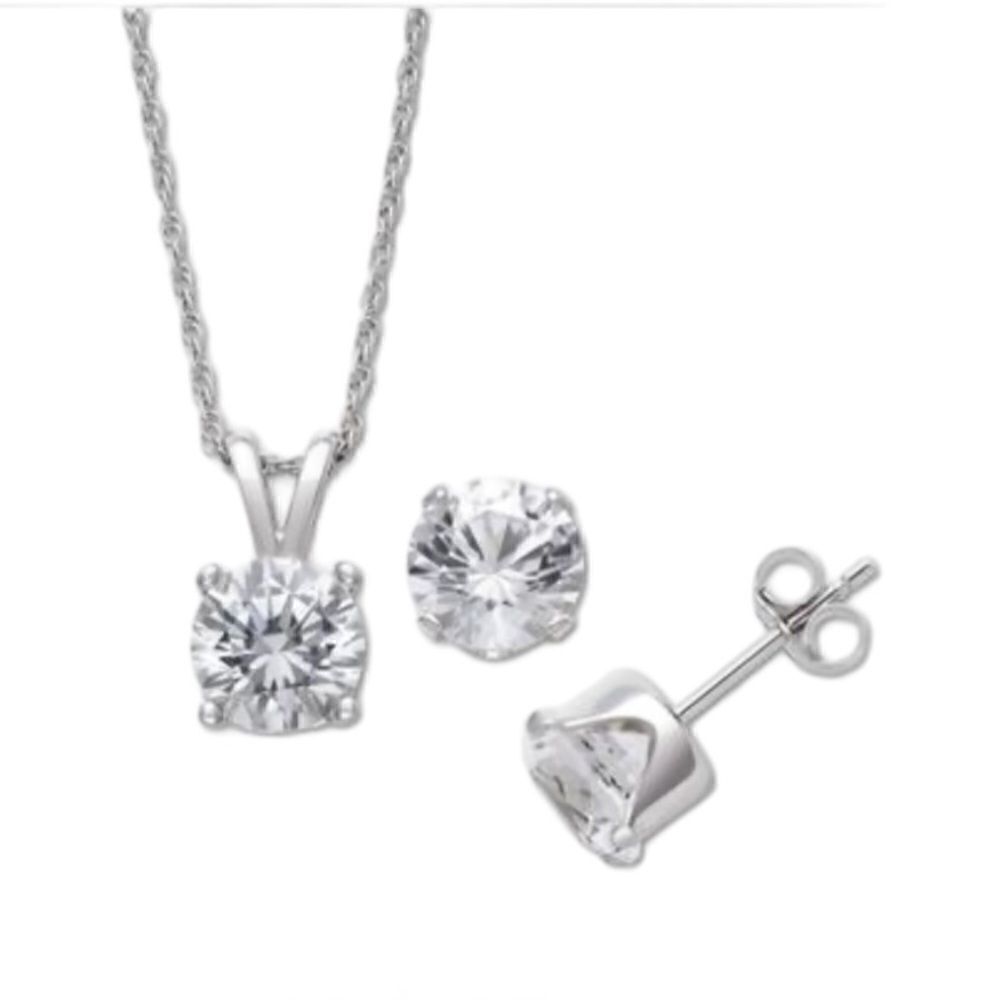 NWT Giani Bernini Lab-Created Sapphire Earring & Pendant Necklace Set in SS